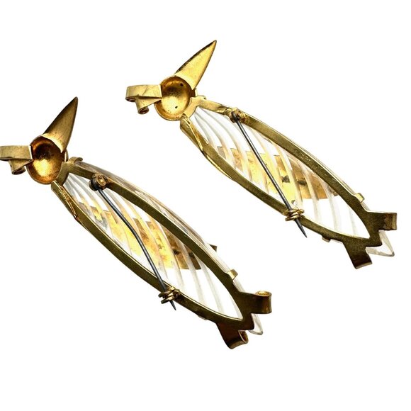 Vintage 1940s Era Pair of Jelly Belly Lucite Gold Tone Penguin Bird Brooches - Picture 3 of 7